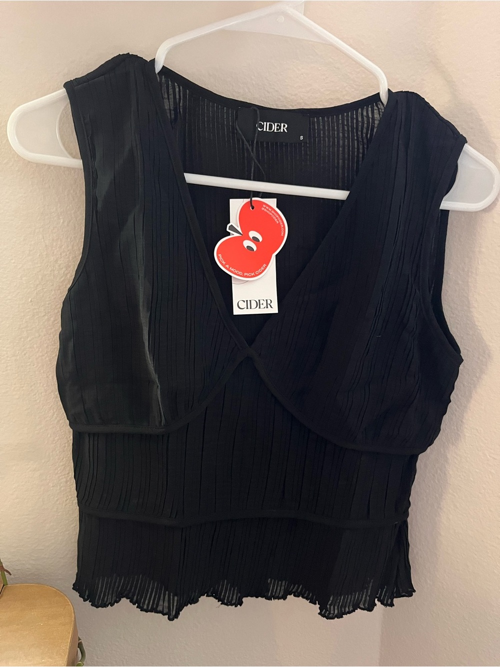 Cider Black Pleated V-Neck Crop Top